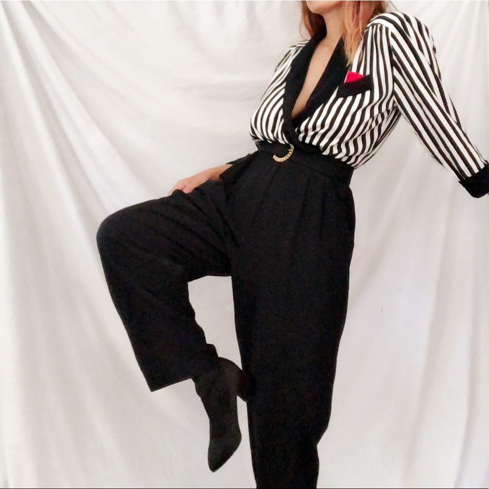 SOLD✔️1980s John Roberts Jumpsuit black and white